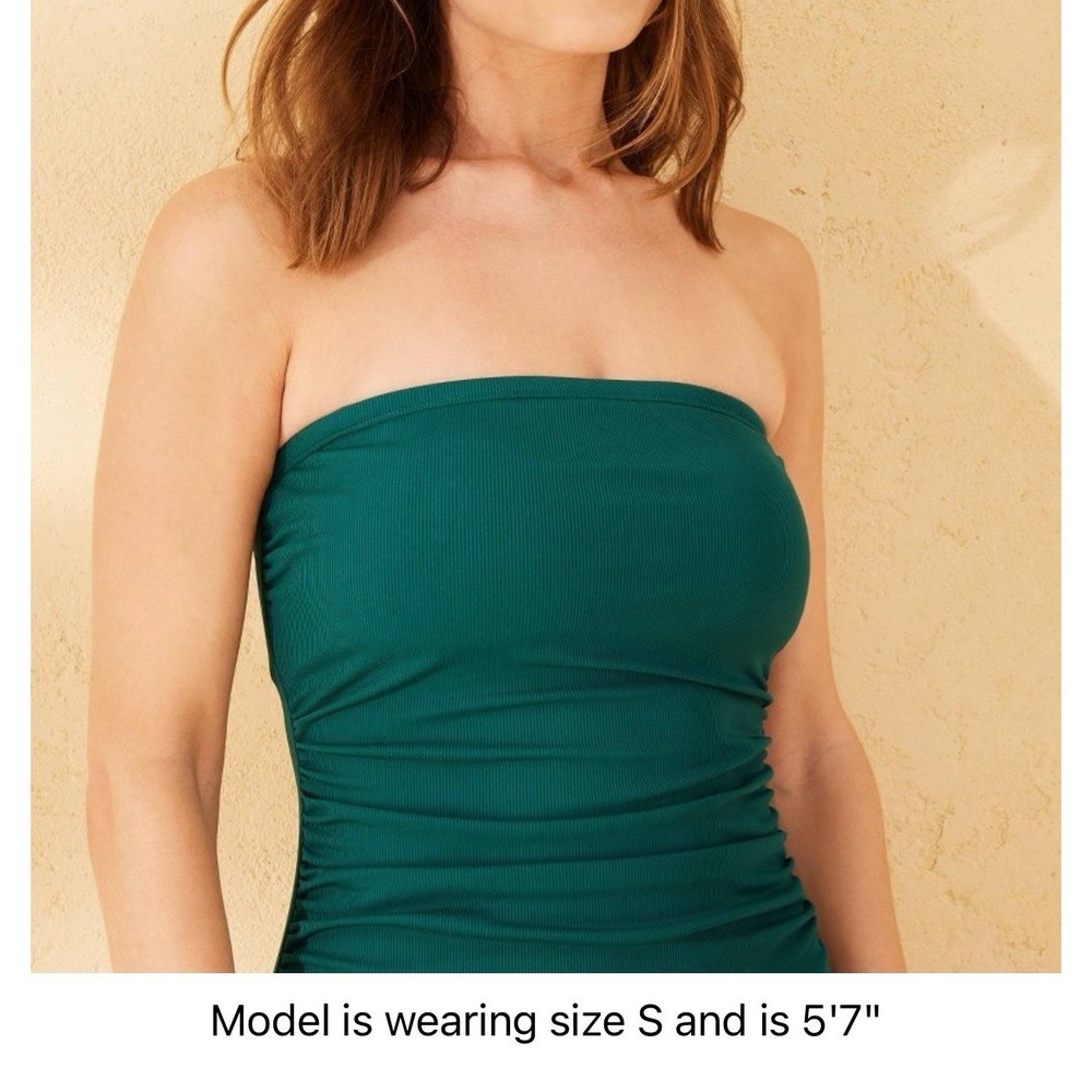 8-10 Shade & Shore Women's Green Ribbed High Leg‎ Bandeau One Piece Swimsuit